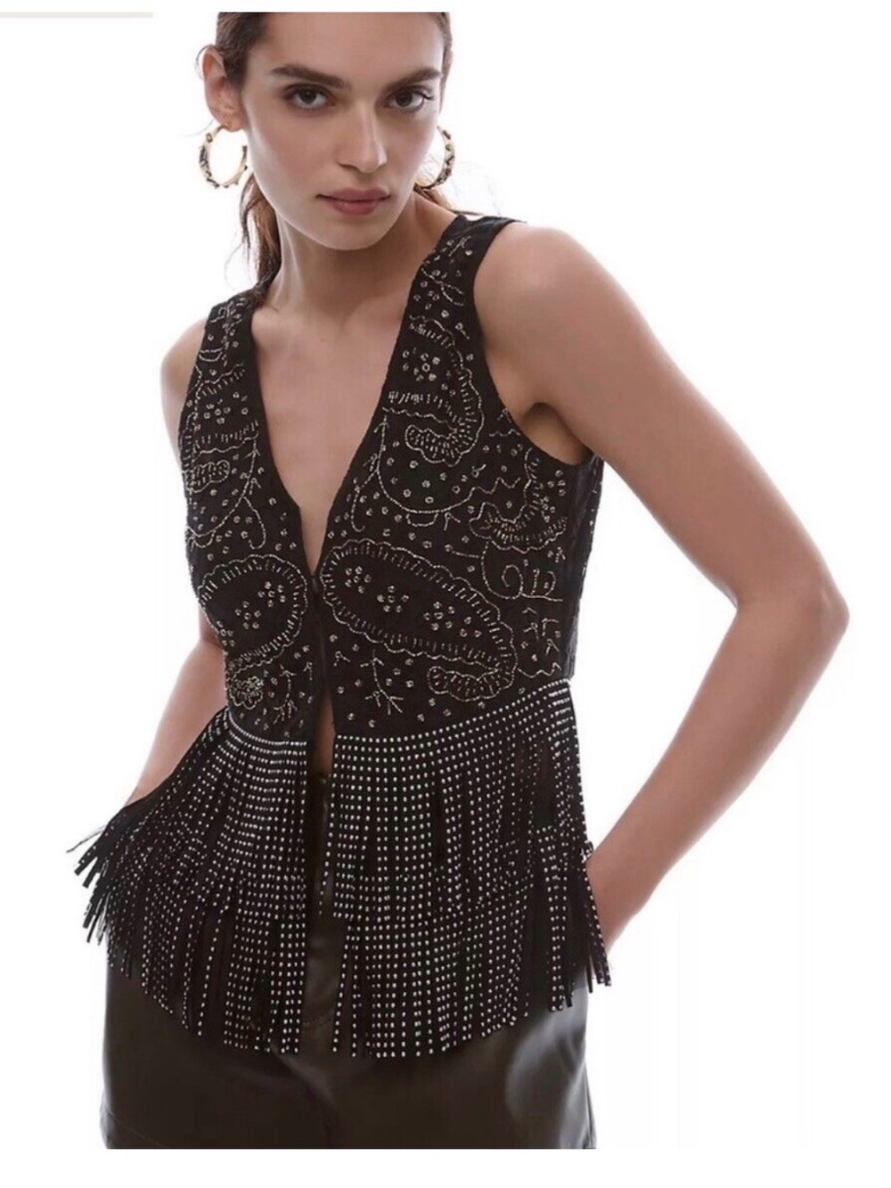 Verb by Pallavi Singhee Black beaded Vest with Fringe - Anthropologie